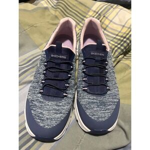 Skechers Glide-Step Navy Pink Space Dye Bungee Slip On Sneakers 149325 Womens